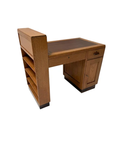 Art Deco Modernist Desk with Asymmetric Open Bookcase, 1920s